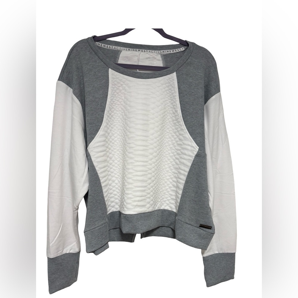 Nine West Contrast Panel Sweatshirt in Gray and White